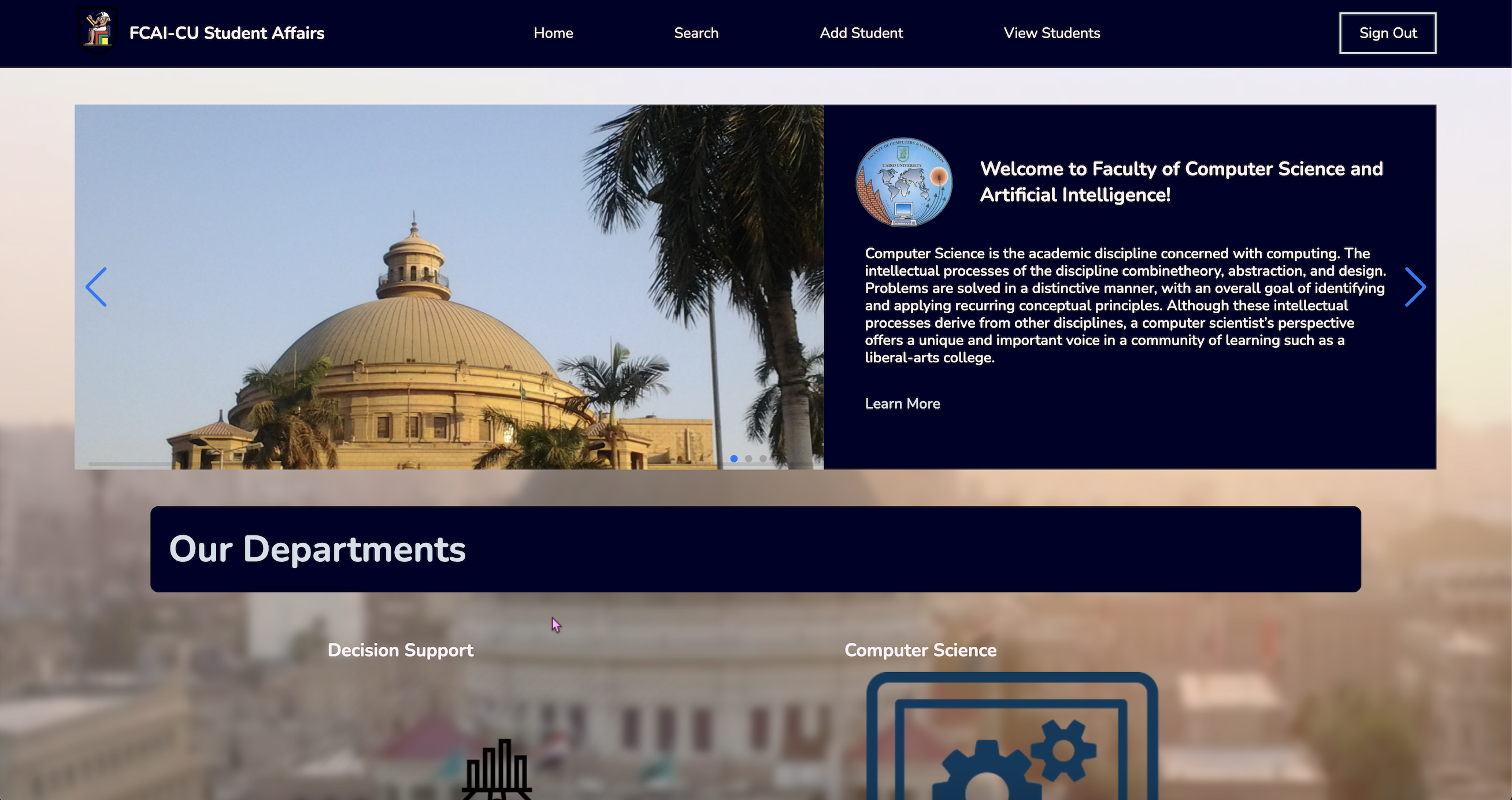 Image of Student Affairs Website
